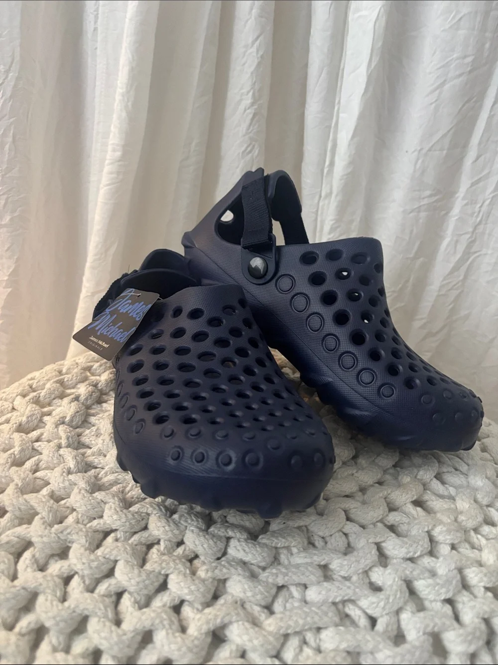 James Micheal’s Men's Navy Perforated Slip-On Sandals with Adjustable Heel Strap